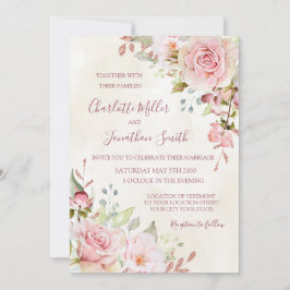 Convite Vintage Pink Floral Spring Wedding Invitations