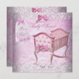 Convite Vintage Pink Girl Lace Crib