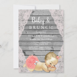 Convite Vintage Pink Lace Rustic Cinza Baby & Brunch Invit