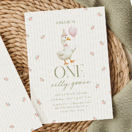 Convite Vintage Pink One Silly Goose Birthday Invitation