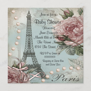 Convite Vintage Pink Paris Baby Shower Invations