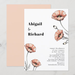 Convite Vintage Pink Poppies flores silvestres Casamento f
