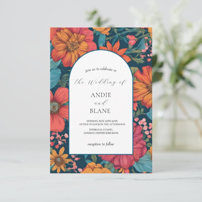 Convite Vintage Pink Romântico Casamento (Em pé/Frente)