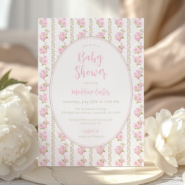 Convite Vintage Pink Rose Baby Shower 