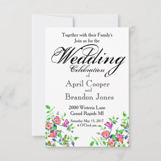 Convite Vintage Pink Rose Wedding (Frente)