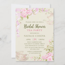 Convite Vintage Pink Roses Floral Bridal Shower Tea Party