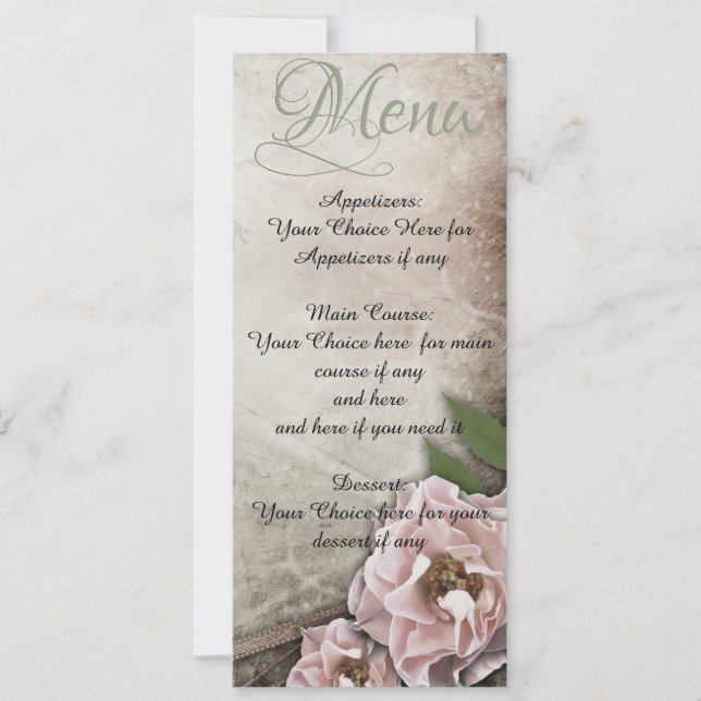 Convite Vintage Pink Roses Menu Casamento (Frente)