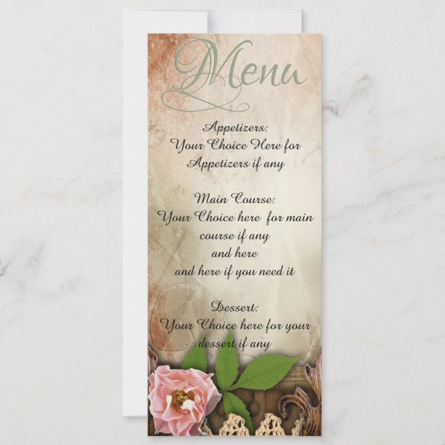 Convite Vintage Pink Roses Menu Casamento (Frente)