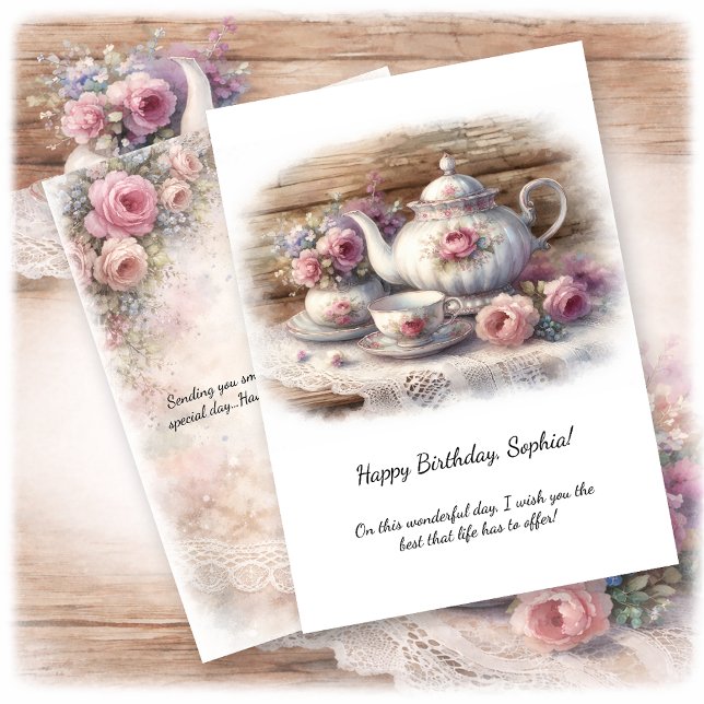 Convite Vintage Pink Tea Setting Birthday | (Criador carregado)