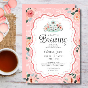 Convite Vintage Pink Watercolor Tea Party - Chá de fraldas
