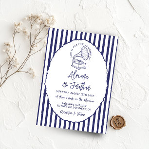 Convite Vintage Pintado Casamento Azul