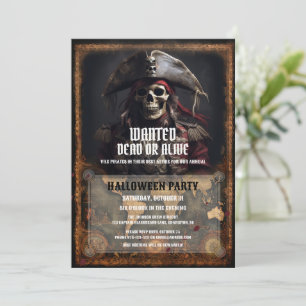Convite Vintage Pirate Skull Black Halloween