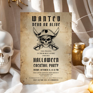 Convite Vintage Pirate Skull Halloween Cocktail