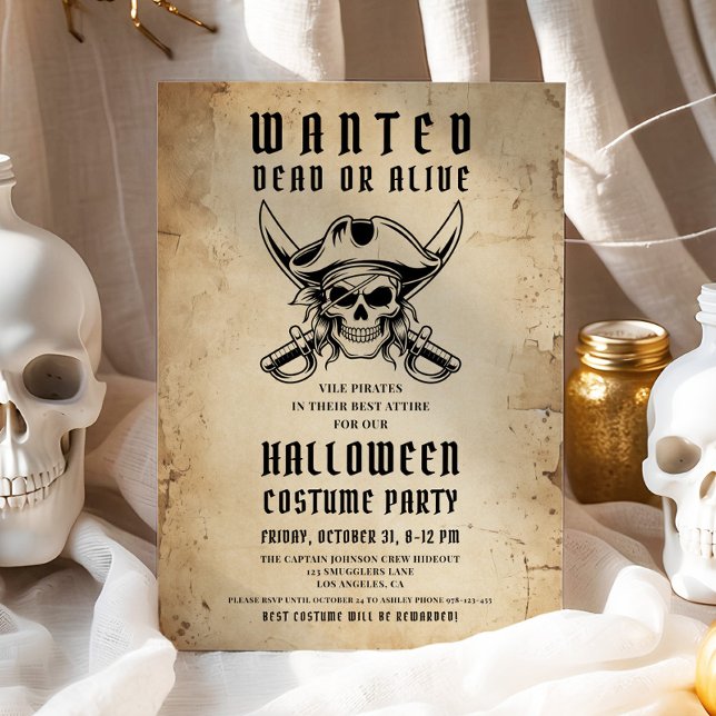 Convite Vintage Pirate Skull Halloween Festa de Figurino (Vintage Pirate Skull Halloween Costume Party Invitation)