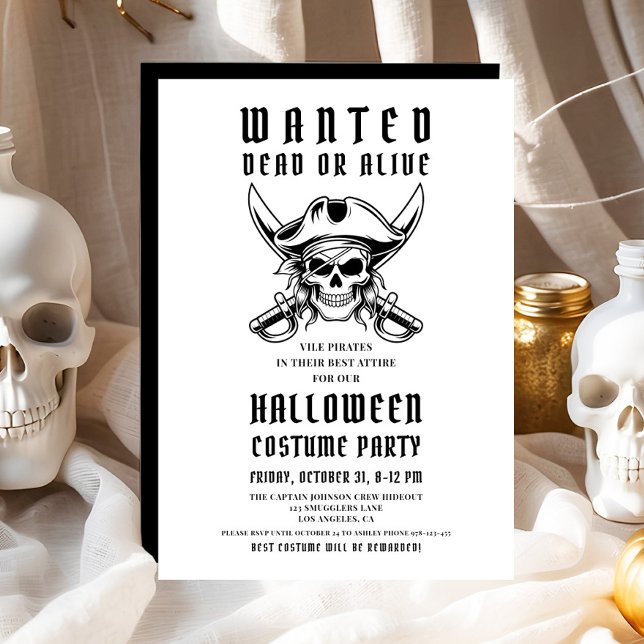 Convite Vintage Pirate Skull Halloween Festa de Figurino (Vintage Pirate Skull Halloween Costume Party Invitation)