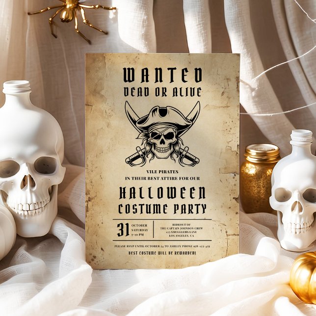 Convite Vintage Pirate Skull Halloween Festa de Figurino (Vintage Pirate Skull Halloween Costume Party Invitation)