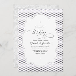 Convite Vintage Polka Dot Lace Frame Wedding QR Code Photo