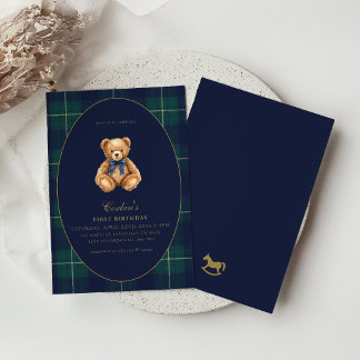 Convite Vintage Polo Teddy Bear Birthday Party Invitation