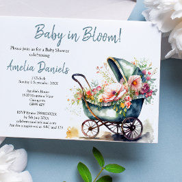 Convite Vintage Pram Baby in Bloom Chá de fraldas Invitati