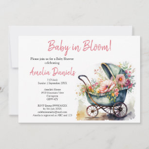 Convite Vintage Pram Baby in Bloom Chá de fraldas Invitati