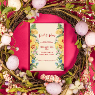 Convite Vintage Primavera Summer Floral Casamento Amarelo