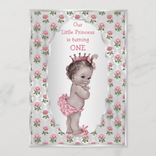 Convite Vintage Princesa Rosas Rosa Prateada Aniversário 