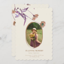 Convite Vintage Purple Cream Floral Photo Funeral Program