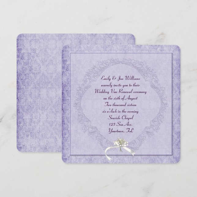 Convite Vintage Purple Damask (Frente/Verso)