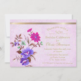 Convite Vintage Purple Floral 50th Festa de aniversário