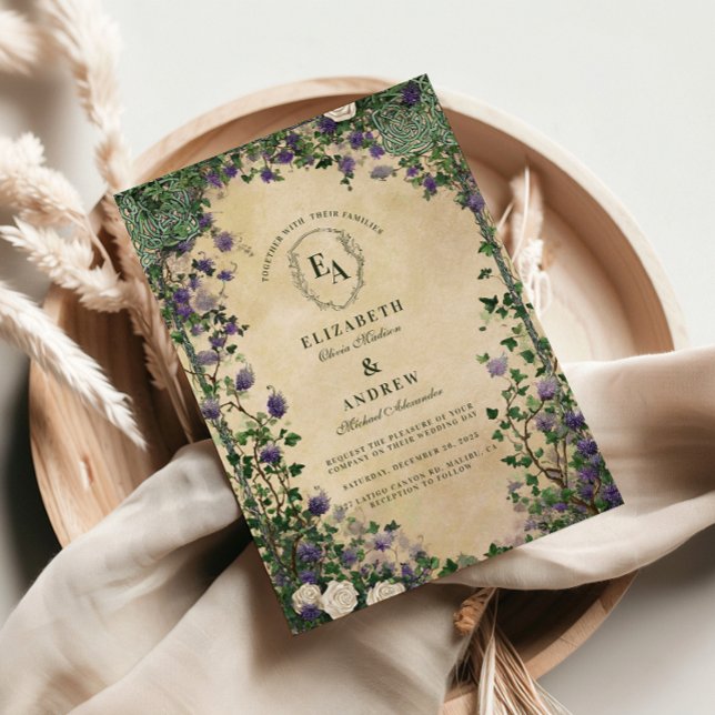 Convite Vintage Purple Floral Wedding (Criador carregado)