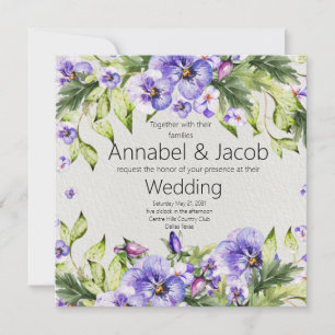 Convite Vintage Purple Pansy Square Weditation