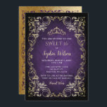 Convite Vintage Purple Princesa Dourada Tiara Sweet 16<br><div class="desc">Elegante Vintage Purple Dourada Princesa Tiara Sweet 16 Aniversário</div>