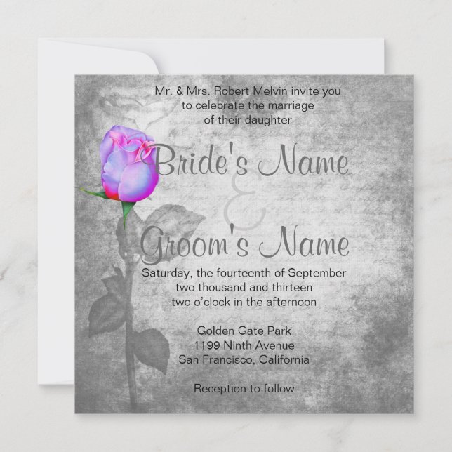Convite Vintage Purple Rosebud Wedd (Frente)