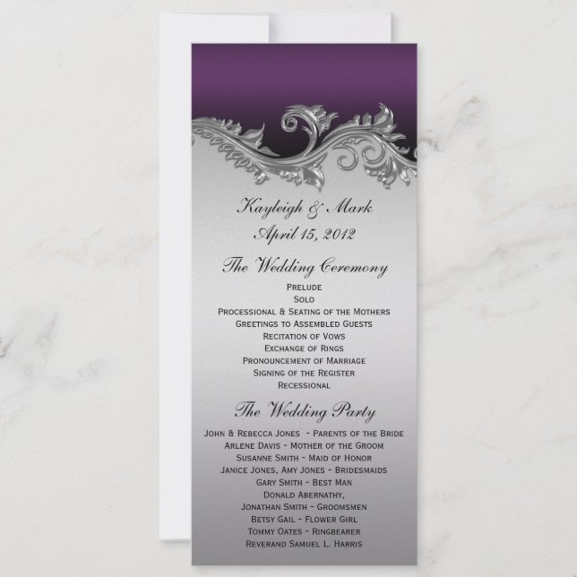 Convite Vintage Purple Silver Black Weding Program Invita (Frente)
