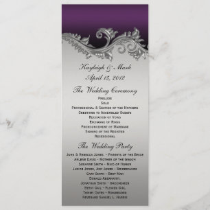 Convite Vintage Purple Silver Black Weding Program Invita