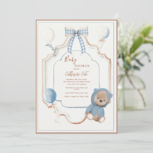 Convite Vintage Quadro Azul Balões Urso Rústico Bebê
