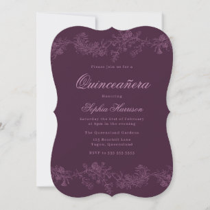 Convite Vintage Quinceanera Dusty Rosa Plum Partido Floral