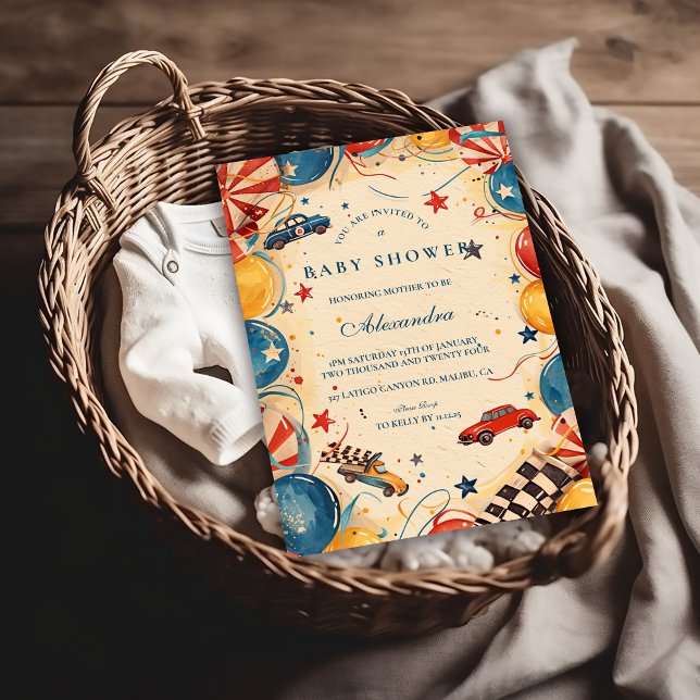 Convite Vintage Race Car Baby Shower (Criador carregado)