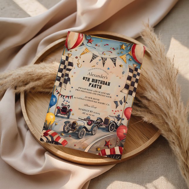 Convite Vintage Racing Boys Birthday Party (Criador carregado)