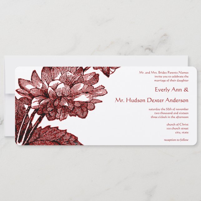 Convite Vintage Ranunculus Rosa Burgundy Casamento (Verso)