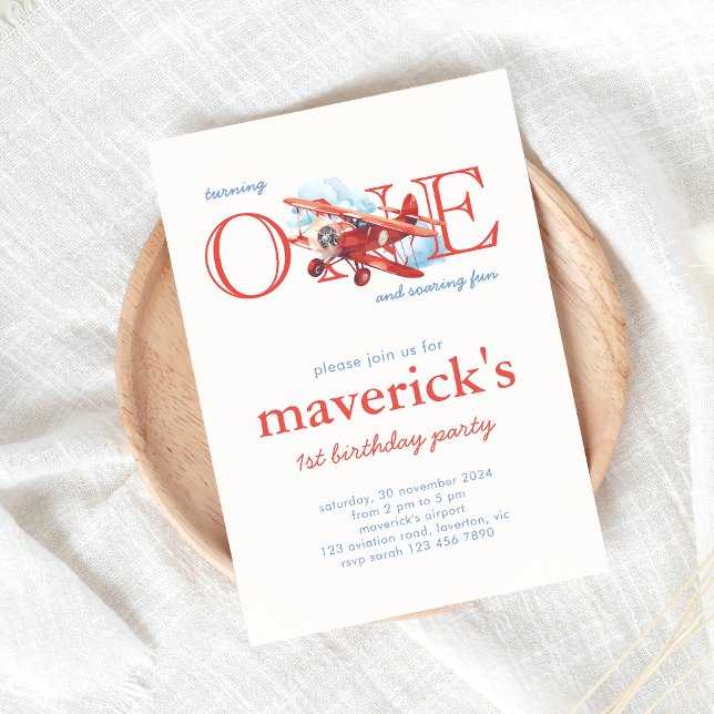 Convite Vintage Red Airplane primeiro aniversario Boy (Criador carregado)