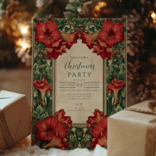 Convite Vintage Red Amaryllis Natal Botânico
