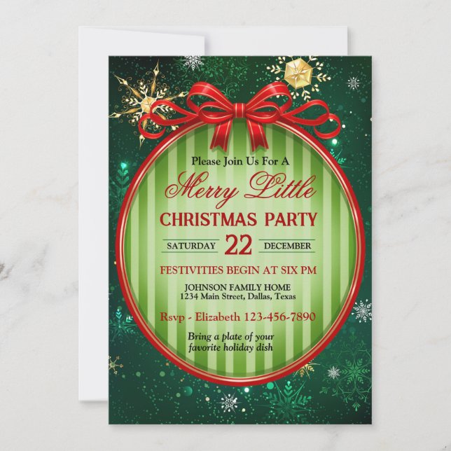 Convite Vintage Red and Green Christmas Party (Frente)