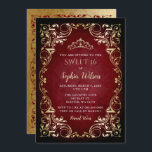 Convite Vintage Red Dourada Princesa Tiara Sweet 16<br><div class="desc">Elegante Vintage Red Dourada Princesa Tiara Sweet 16 Aniversário</div>