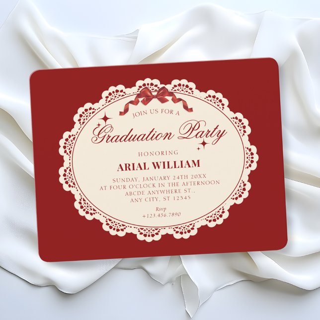 Convite Vintage red Graduation Invitation (Criador carregado)