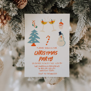 Convite Vintage Red Ilustra Festa de Natal Divertida Trend