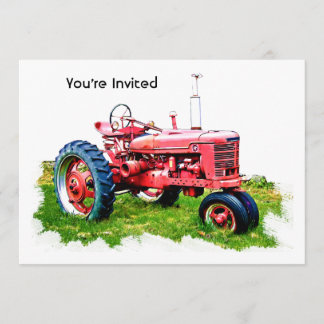 Convite Vintage Red Trator no Campo