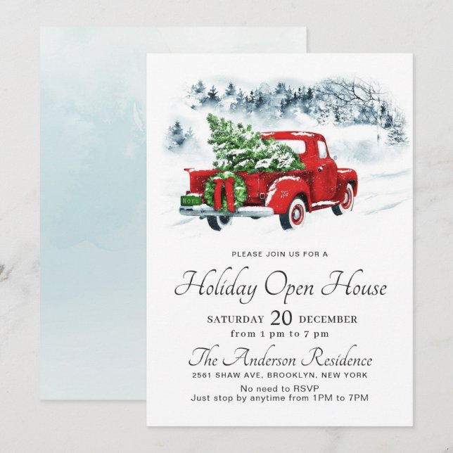 Convite Vintage Red Truck Natal Casa Aberta (Frente/Verso)