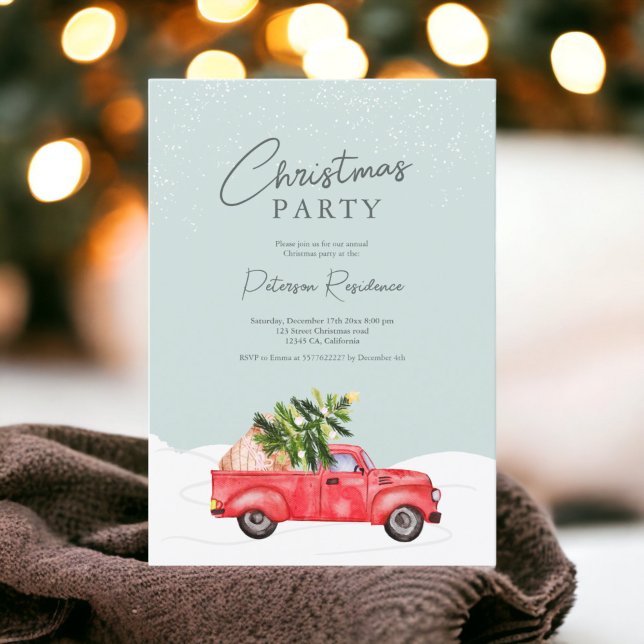 Convite Vintage Red Vintage gelo azul neve Natal (Vintage red truck ice blue snow Christmas Invitation)