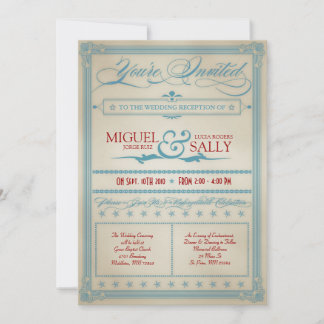 Convite Vintage Red White e Blue Recepção de casamento Inv